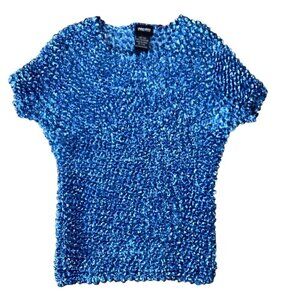 VTG 90s Y2K Xhilaration Popcorn Crinkle Stretch Top One Size Blue 285A